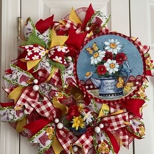 Home Holiday Red & Yellow Floral Welcome Wreath